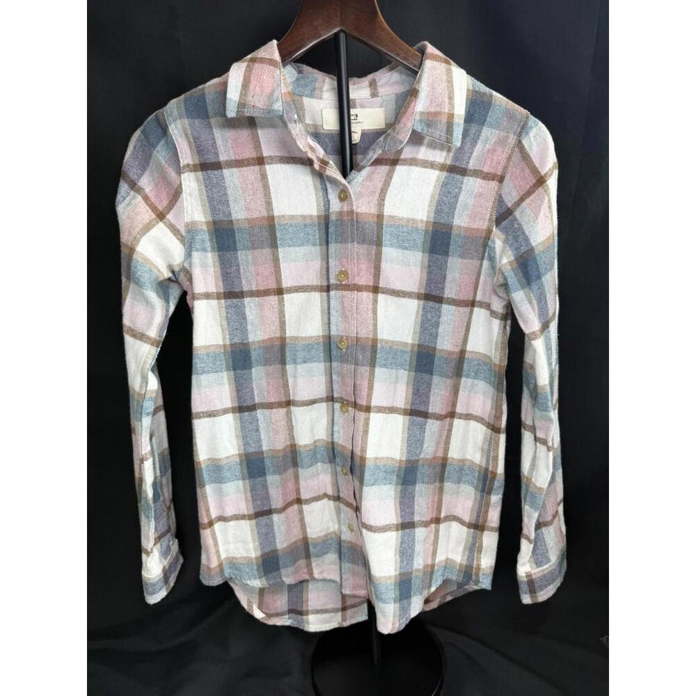 Thread & Supply Shirt Womens XSmall Pink Blue‎ Plaid Button Down Long Sleeve
